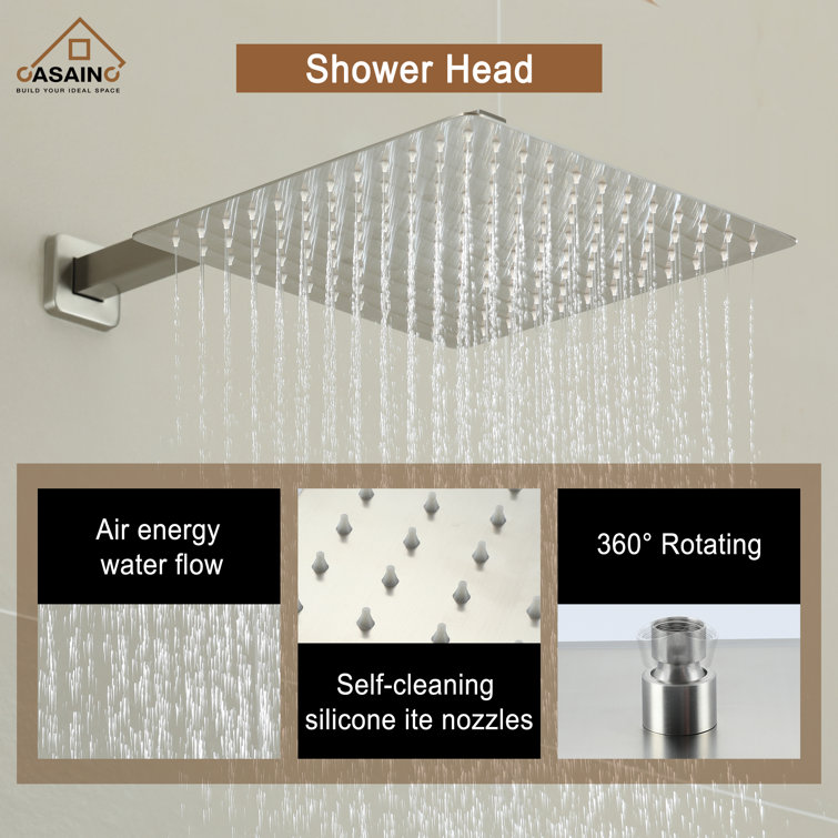 Brushed Nickel Wall-Mounted Rain Shower System with Handheld Head