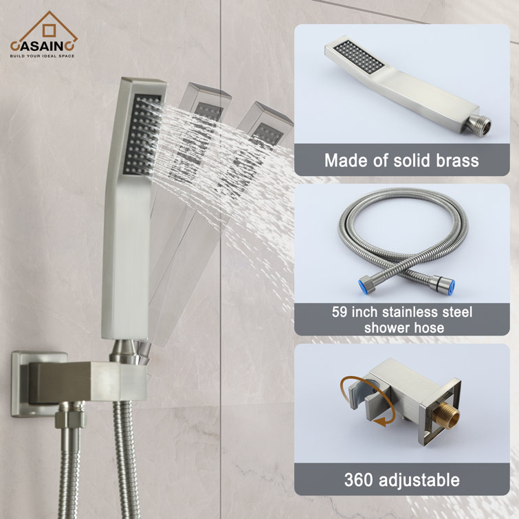 Brushed Nickel Wall-Mounted Rain Shower System with Handheld Head