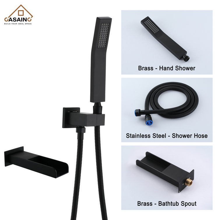 Matte Black 10-Inch Ceiling-Mounted Shower System with Handheld and Tub Filler