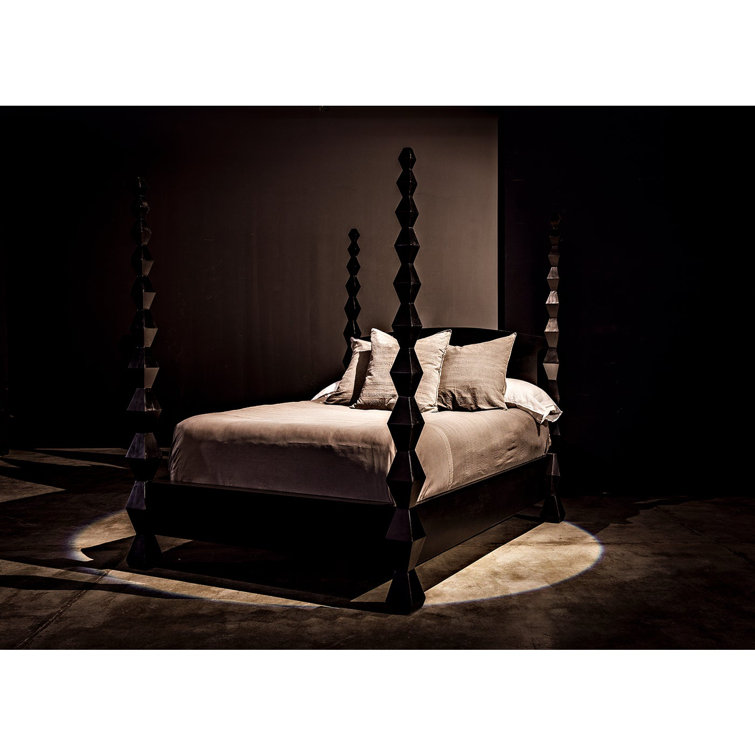 Hand Rubbed Black Geometric King Poster Bed