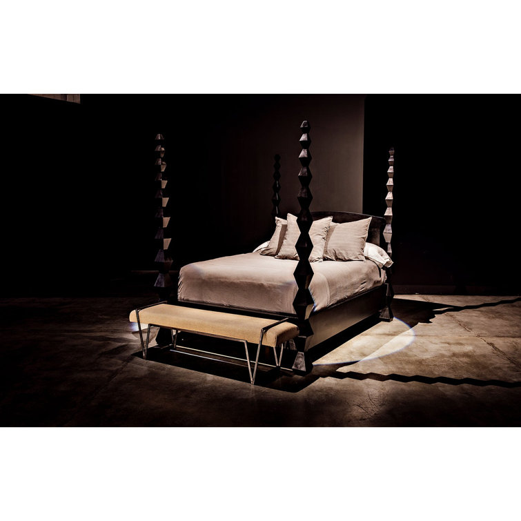 Hand Rubbed Black Geometric King Poster Bed