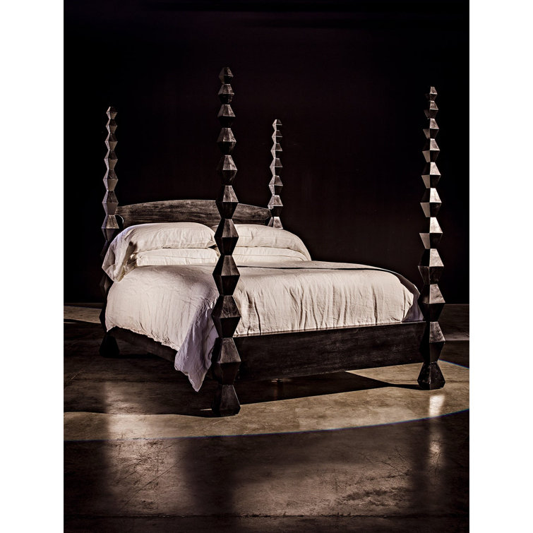 Hand Rubbed Black Geometric King Poster Bed