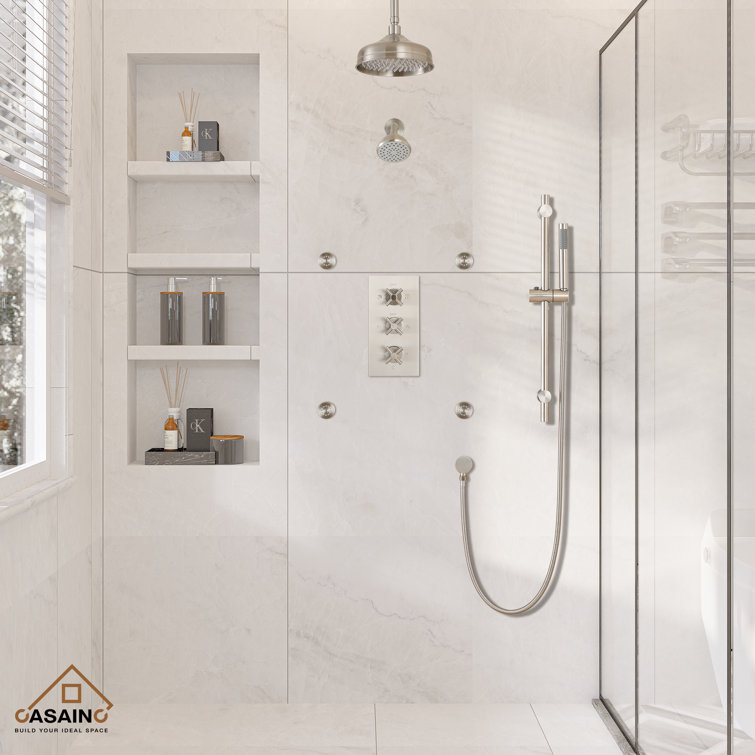 Brushed Nickel Dual Shower Head System with Body Jets