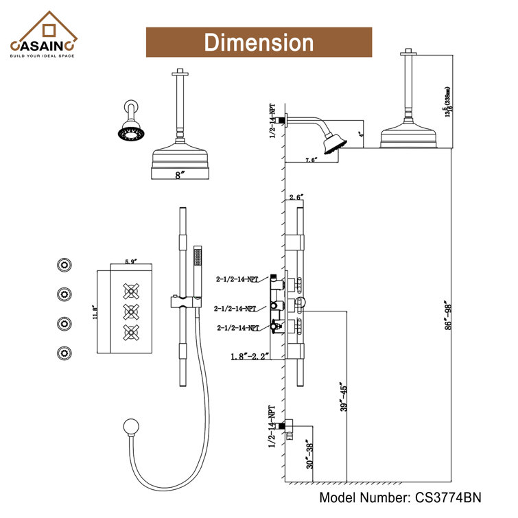Brushed Nickel Dual Shower Head System with Body Jets