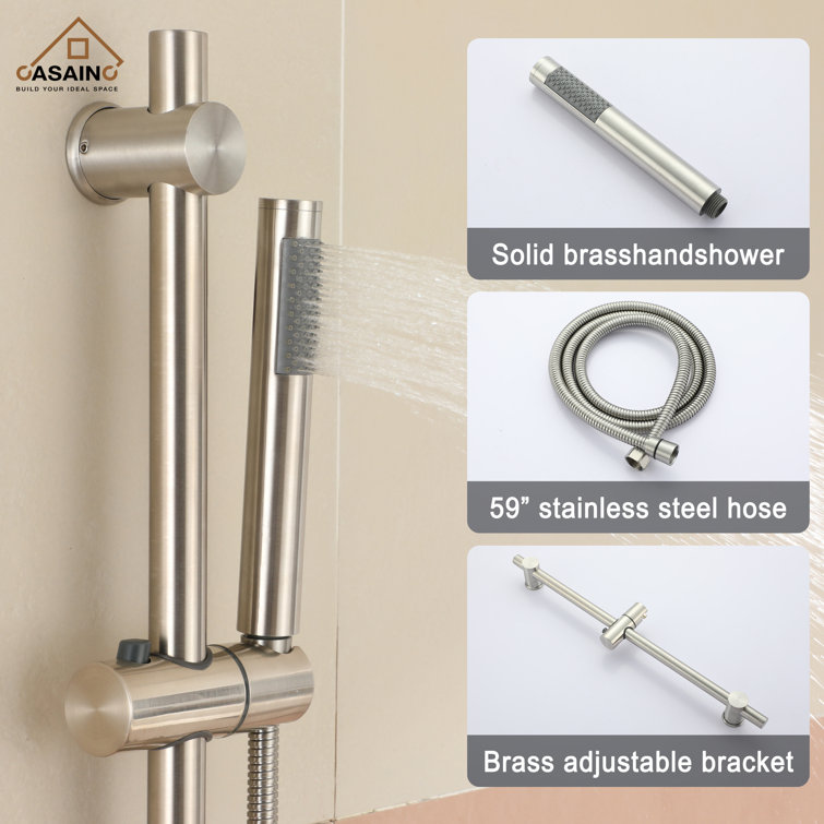 Brushed Nickel Dual Shower Head System with Body Jets