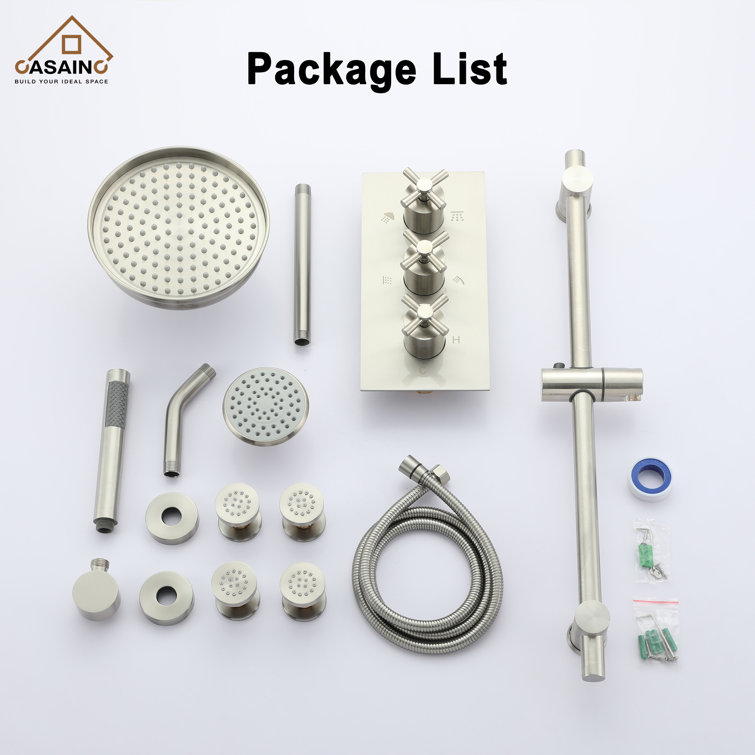 Brushed Nickel Dual Shower Head System with Body Jets