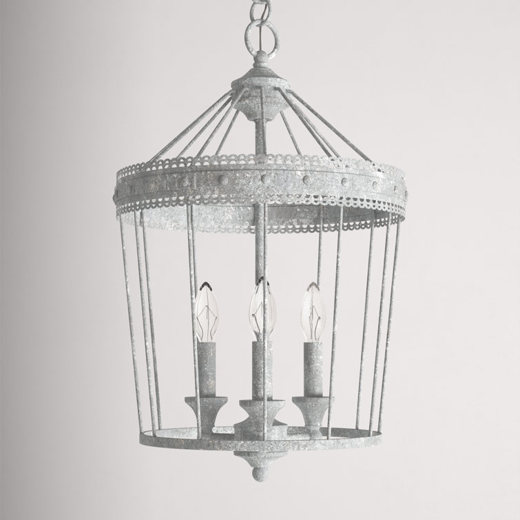 Oyster White Rustic Cage Pendant Light with Scallop Detail
