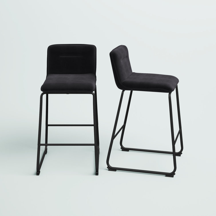 Sleek Black Metal Counter Stool with Velvet Cushion