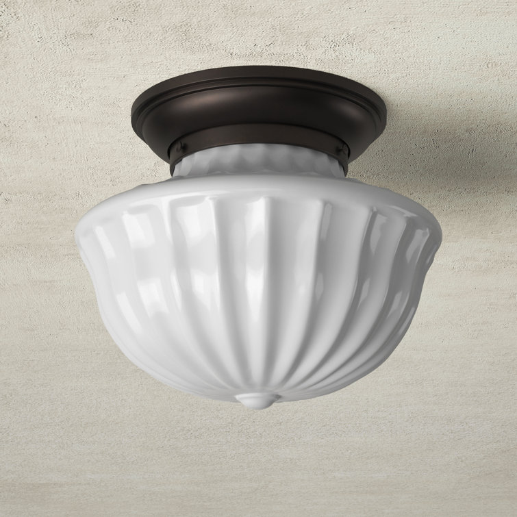 Old Bronze Schoolhouse Glass Semi-Flush Mount Light