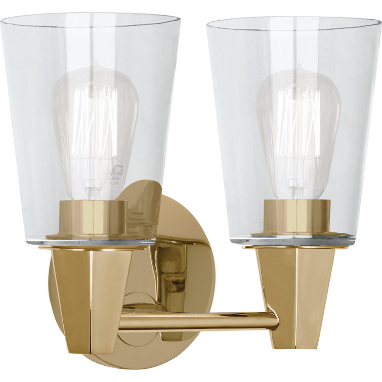 Modern Brass and Clear Glass Dual Sconce