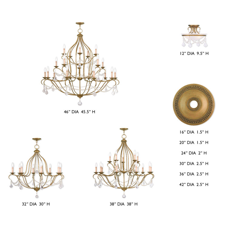 Mini Chesterfield 8-Light Antique Gold Leaf Candle Chandelier