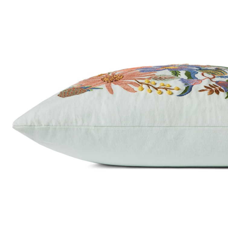 Dovecote Multi Embroidered Floral 22" x 22" Cotton Pillow with Down Insert