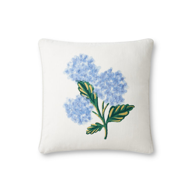 Bouquet Ivory and Blue Cotton Pillow Set with Down Fill