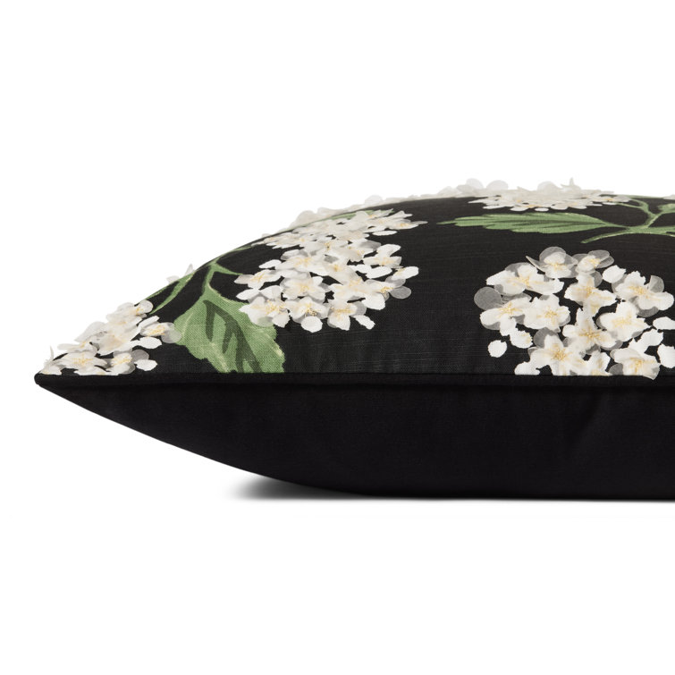 Black Embroidered Floral 22" x 22" Pillow Cover