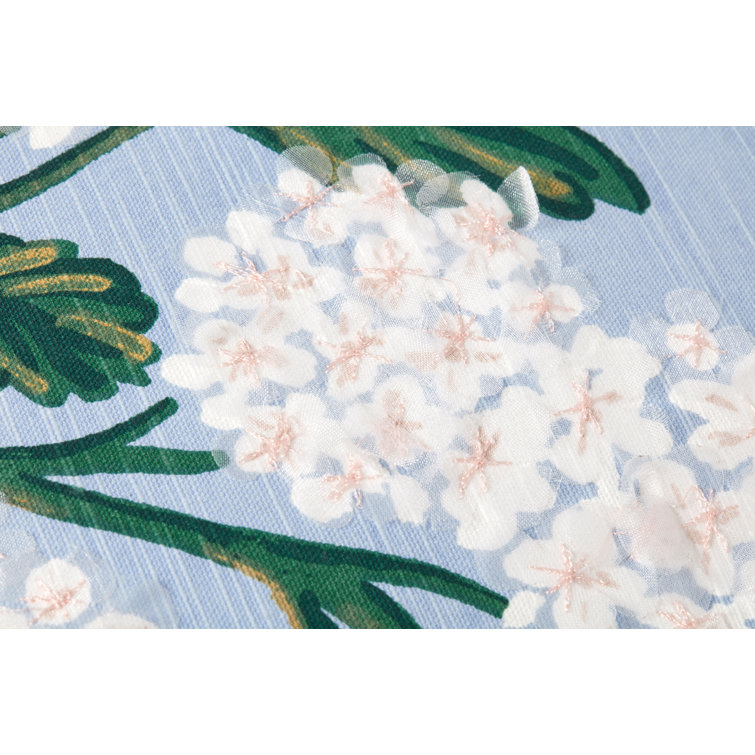 Sky Blue and Ivory Embroidered Cotton Throw Pillow with Hydrangea Design