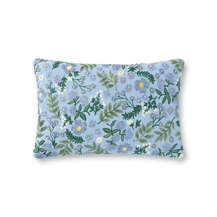 Elegant Blue Linen Embroidered Lumbar Pillow Set for Mothers