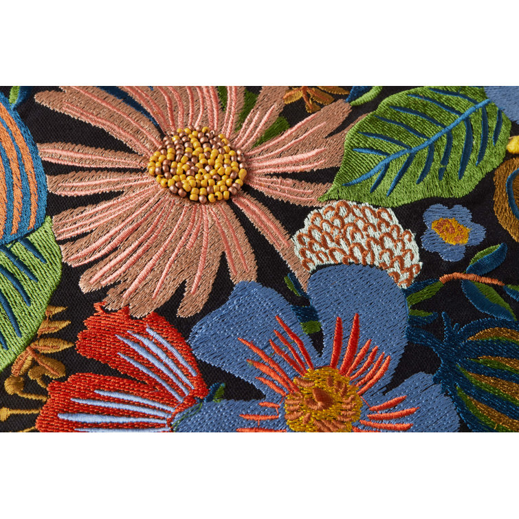 Dovecote Black Embroidered Floral 22" x 22" Pillow Cover