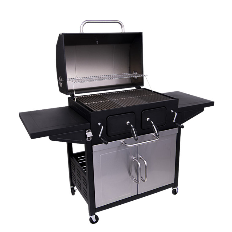 Large Black Steel Cabinet Charcoal Grill with Side Shelves