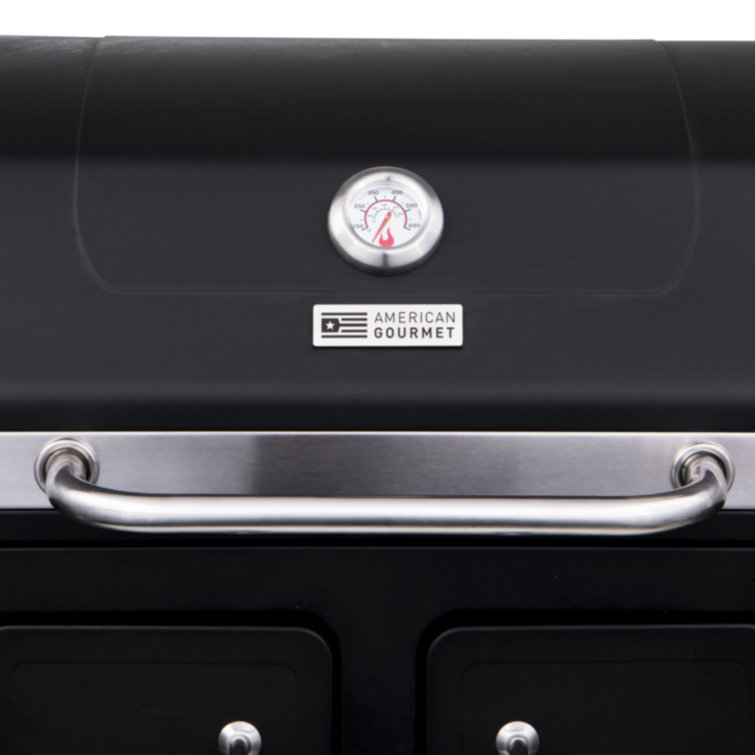 Large Black Steel Cabinet Charcoal Grill with Side Shelves
