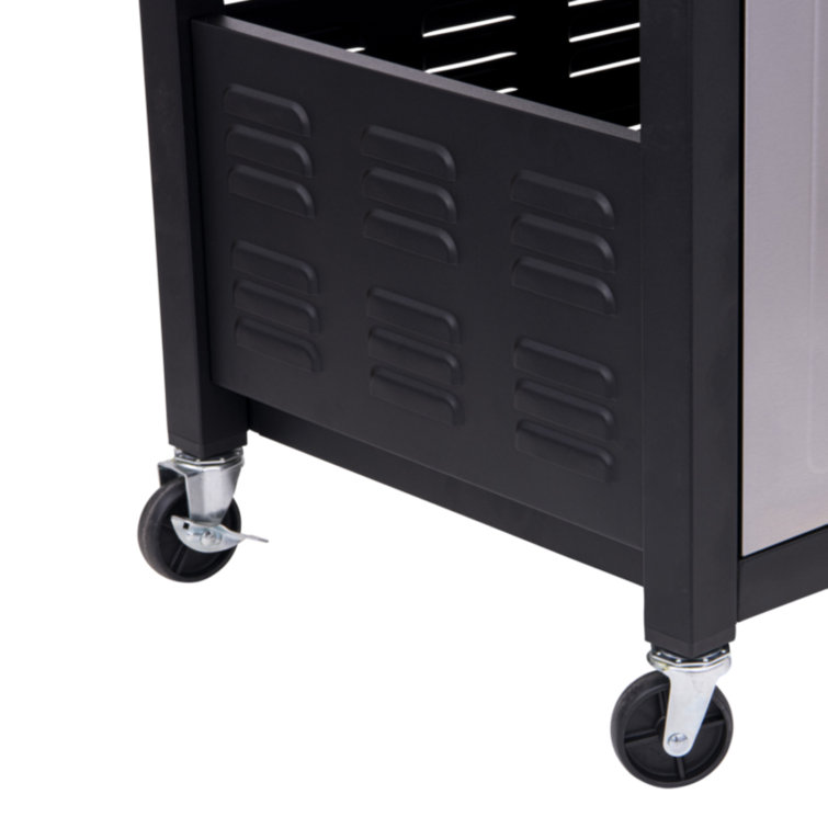 Large Black Steel Cabinet Charcoal Grill with Side Shelves