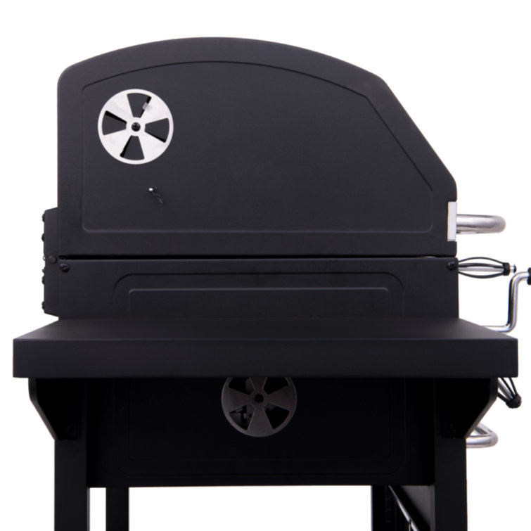 Large Black Steel Cabinet Charcoal Grill with Side Shelves