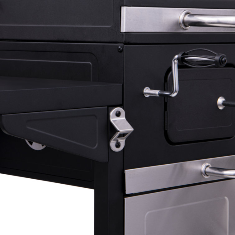 Large Black Steel Cabinet Charcoal Grill with Side Shelves