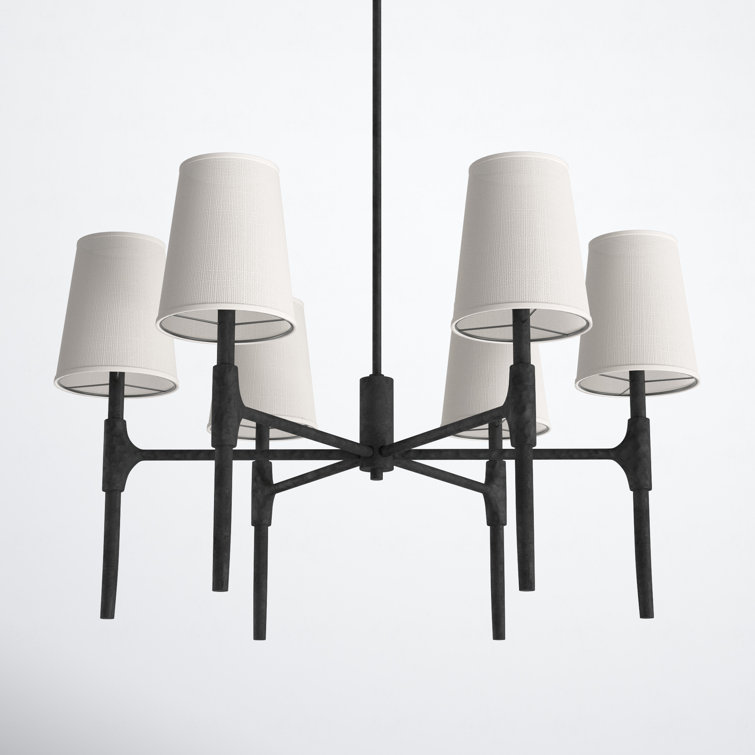 Beaumont Mini 6-Light Black Chandelier with Off-White Linen Shades