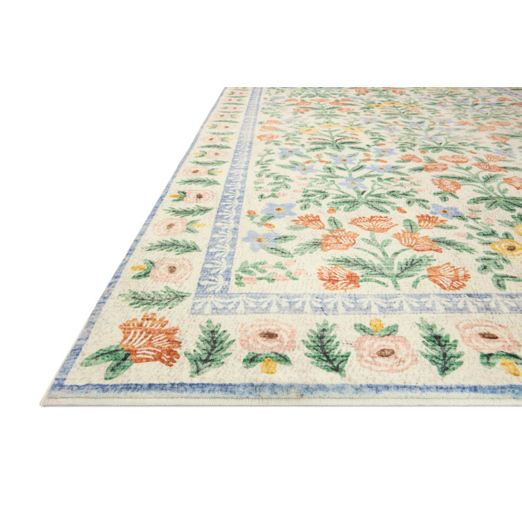Cream Floral Elegance 45"x27" Rectangular Wool-Blend Area Rug