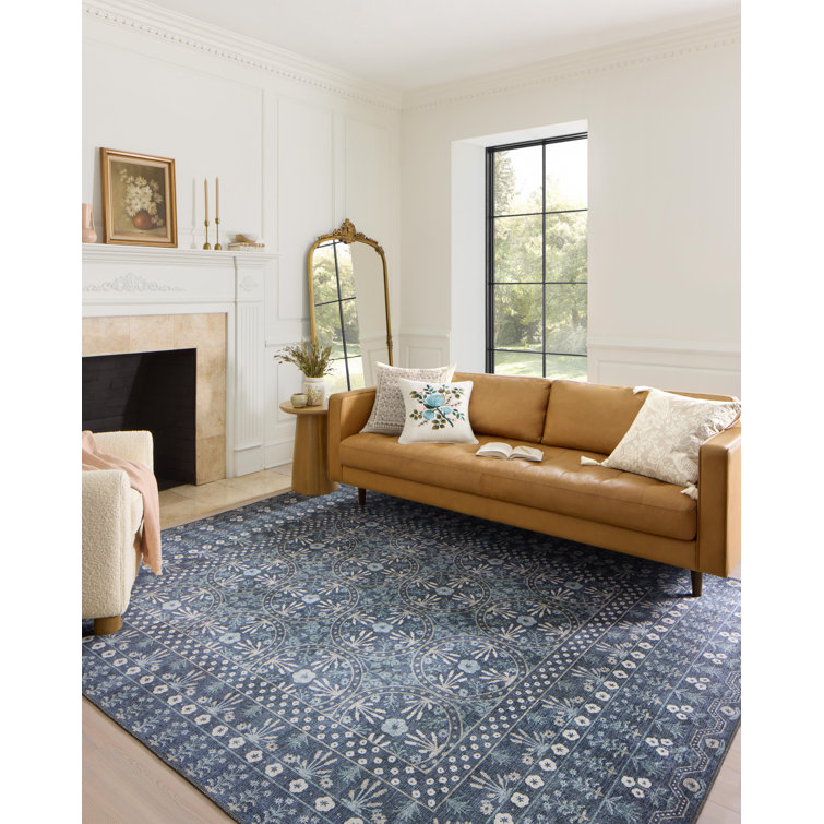 Rosette Blue Modern Floral Medallion Wool Blend 2'x5' Area Rug