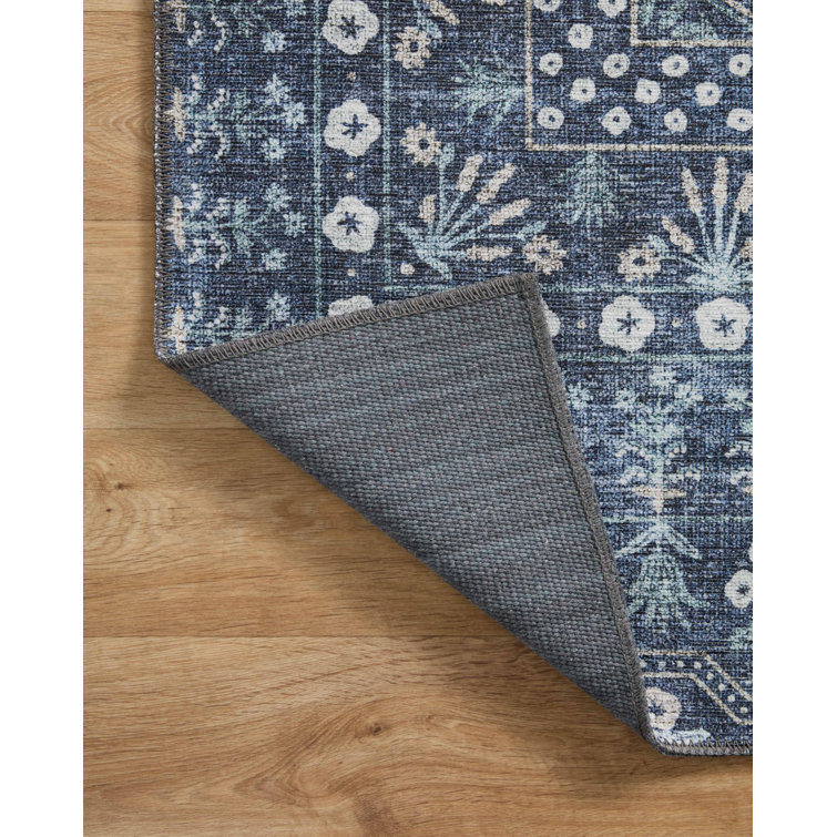 Rosette Blue Modern Floral Medallion Wool Blend 2'x5' Area Rug