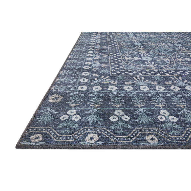 Rosette Blue Modern Floral Medallion Wool Blend 2'x5' Area Rug