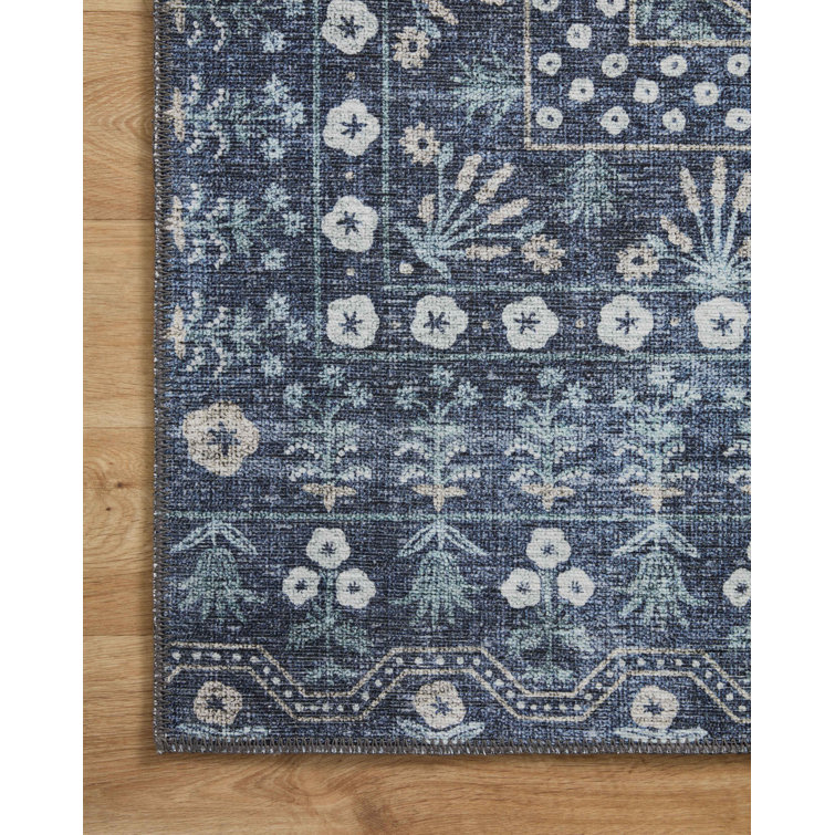 Rosette Blue Floral Medallion 7'6" x 9'6" Wool Blend Area Rug