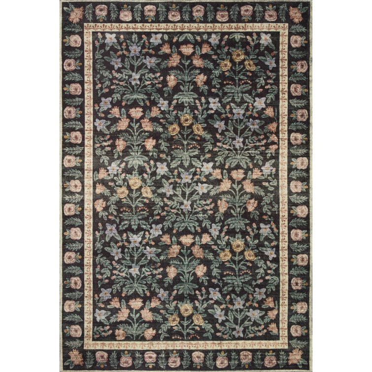 Eden Mughal Garden Black Floral Synthetic Accent Rug 2'-3" x 3'-9"