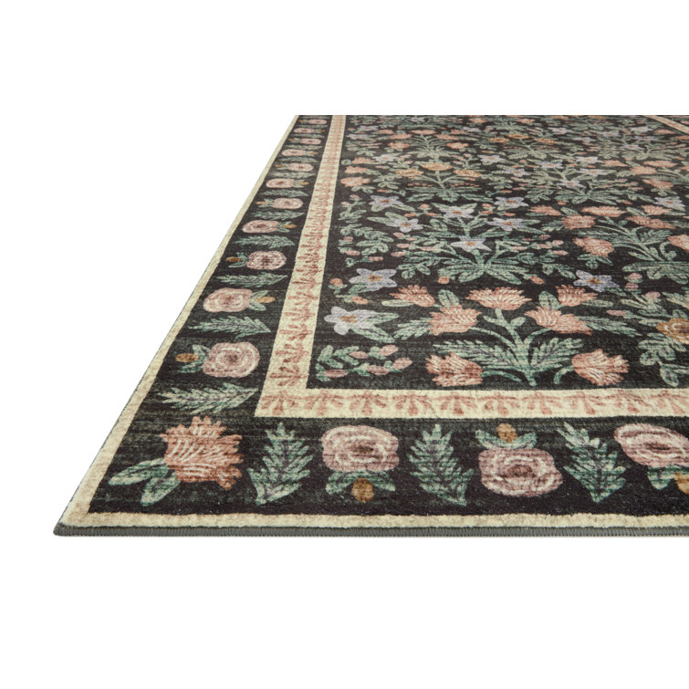 Eden Mughal Garden Black Floral Synthetic Area Rug 3'-6" x 5'-6"