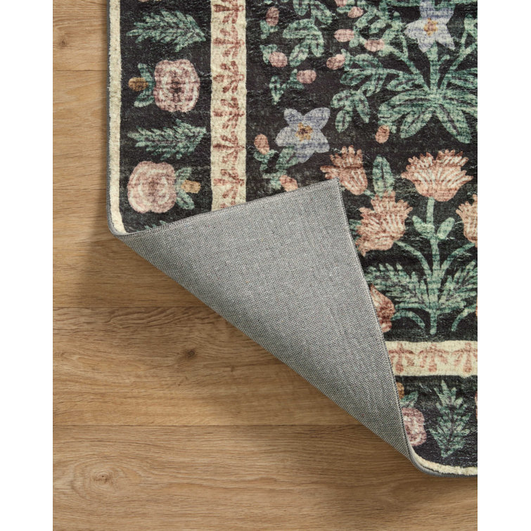 Eden Mughal Garden Black Floral Synthetic Area Rug 3'-6" x 5'-6"
