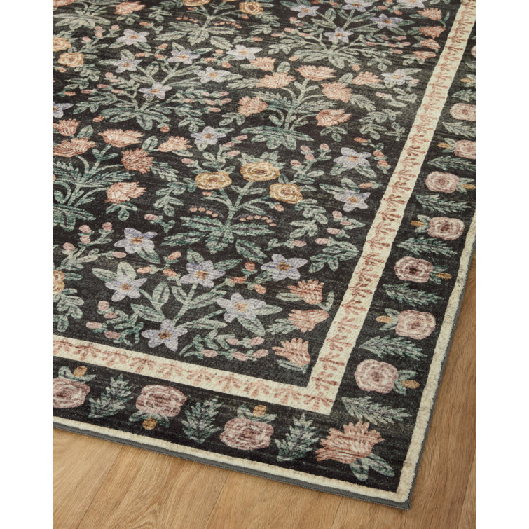 Eden Mughal Garden Black Floral Synthetic Area Rug 3'-6" x 5'-6"