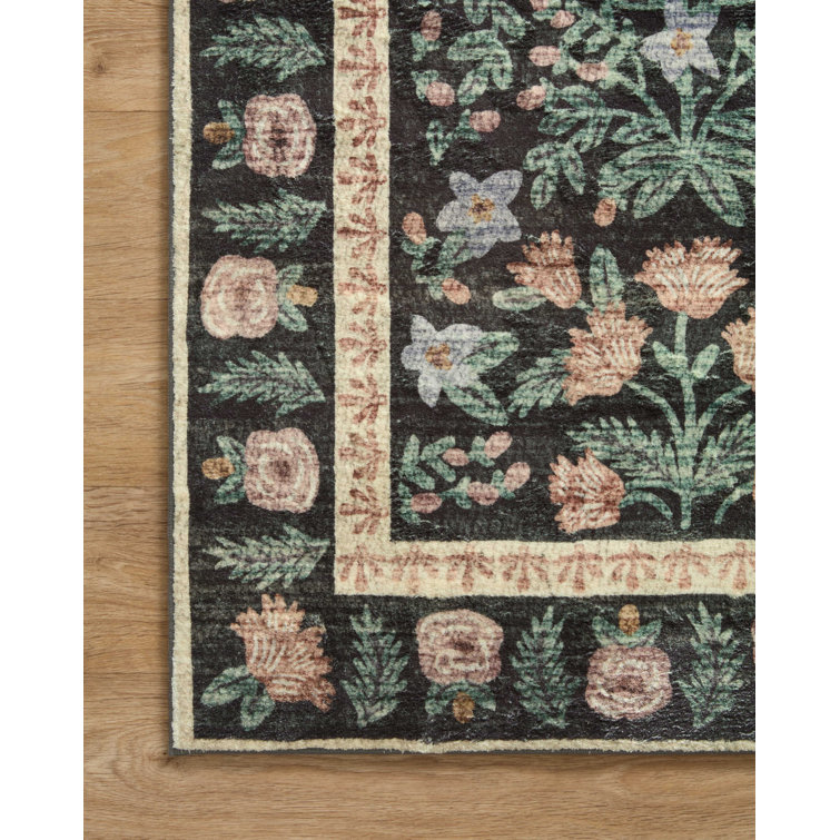 Eden Mughal Garden Black Floral Synthetic Area Rug 3'-6" x 5'-6"