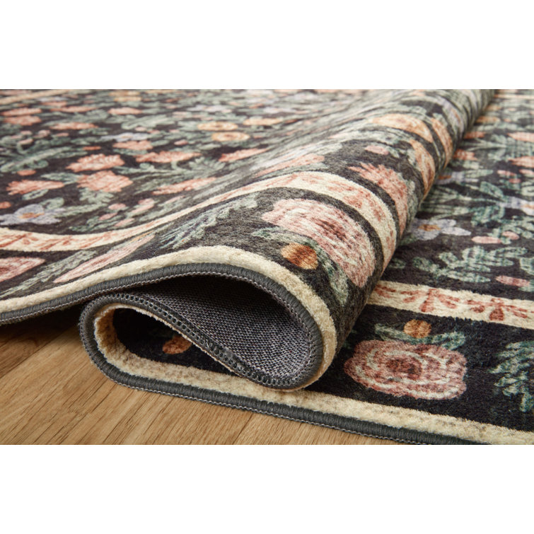 Eden Mughal Garden Black Floral Synthetic Runner Rug