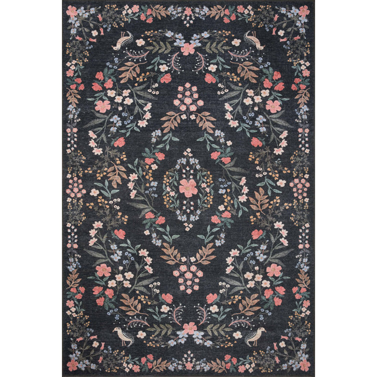 Maison Tuileries Fanciful Bird & Vine Navy 5' x 7'6" Area Rug