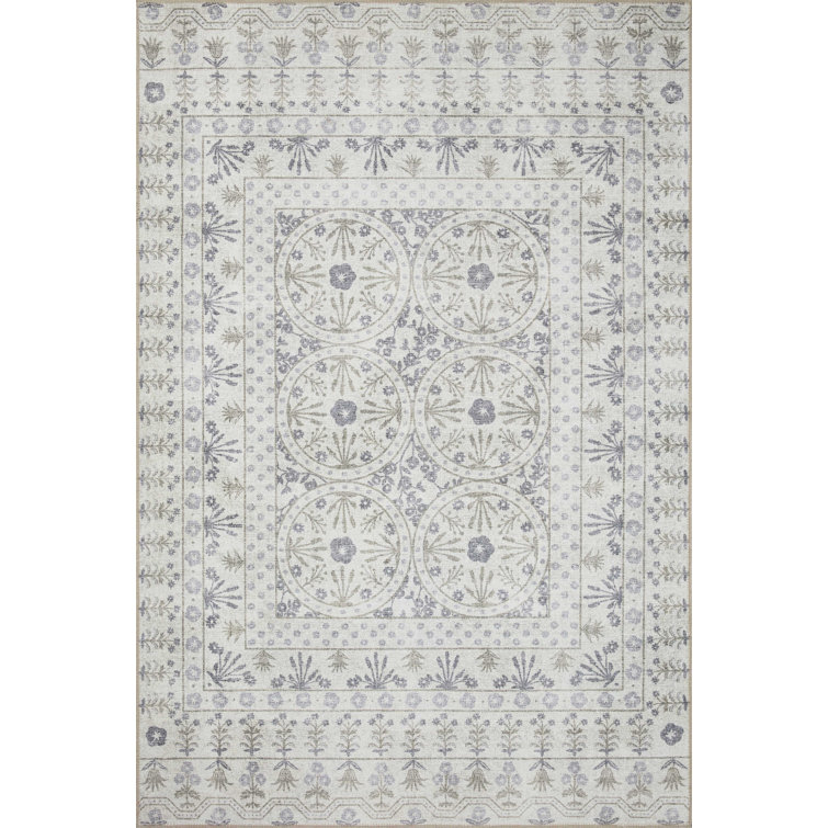 Rosette Ivory Rectangular 7'6" x 9'6" Easy Care Wool-Blend Rug