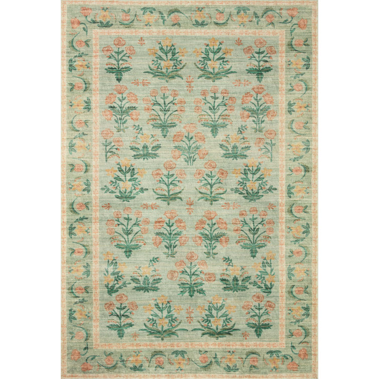 Mughal Rose Moss Floral Rectangular Wool Area Rug