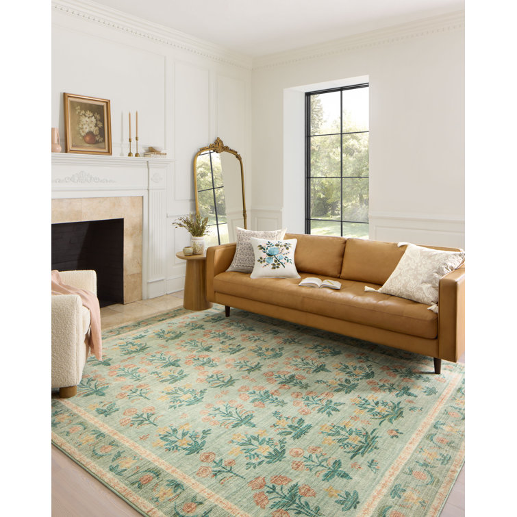 Mughal Rose Moss Floral Rectangular Wool Area Rug