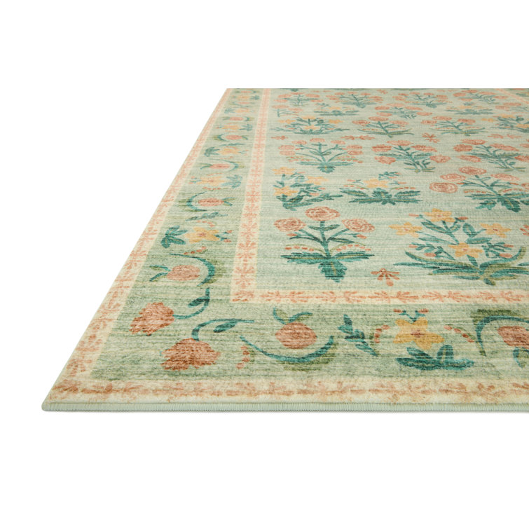 Square Mughal Rose Blush Floral Synthetic Area Rug