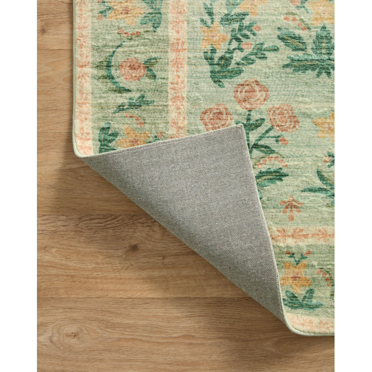 Mughal Rose Moss Floral Rectangular Wool Area Rug