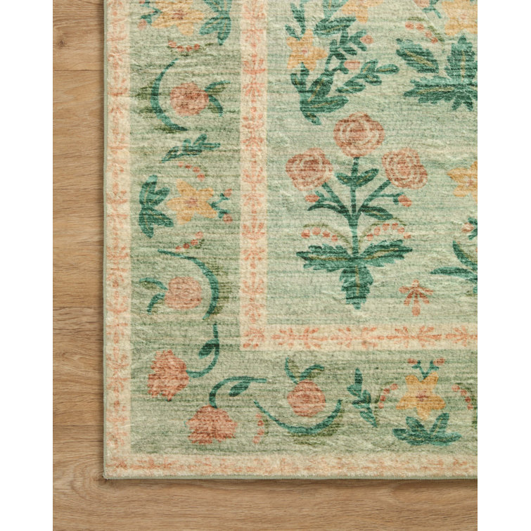 Mughal Rose Moss Floral Rectangular Wool Area Rug