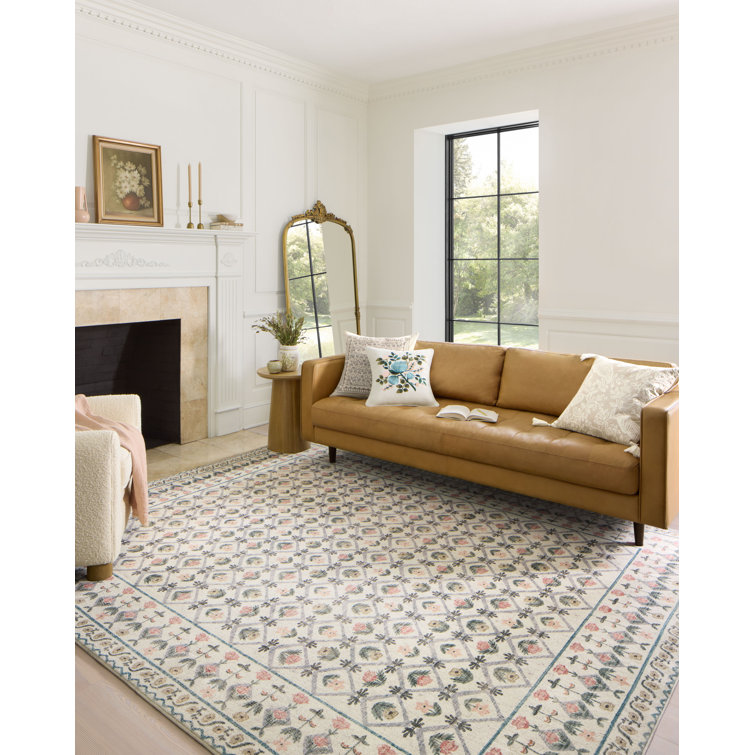 Lattice Ivory Floral Square Synthetic Easy Care Rug 18"