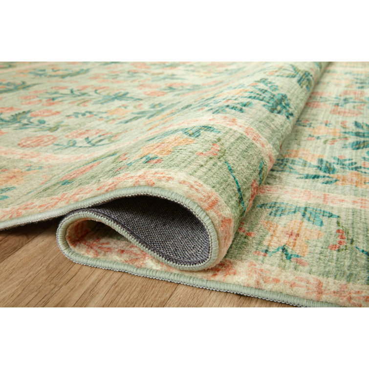 Mughal Rose Moss Floral Rectangular Wool Area Rug