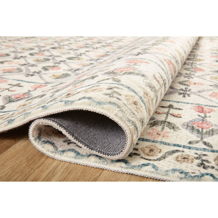 Ivory Floral Wool and Synthetic Easy Care Runner Rug