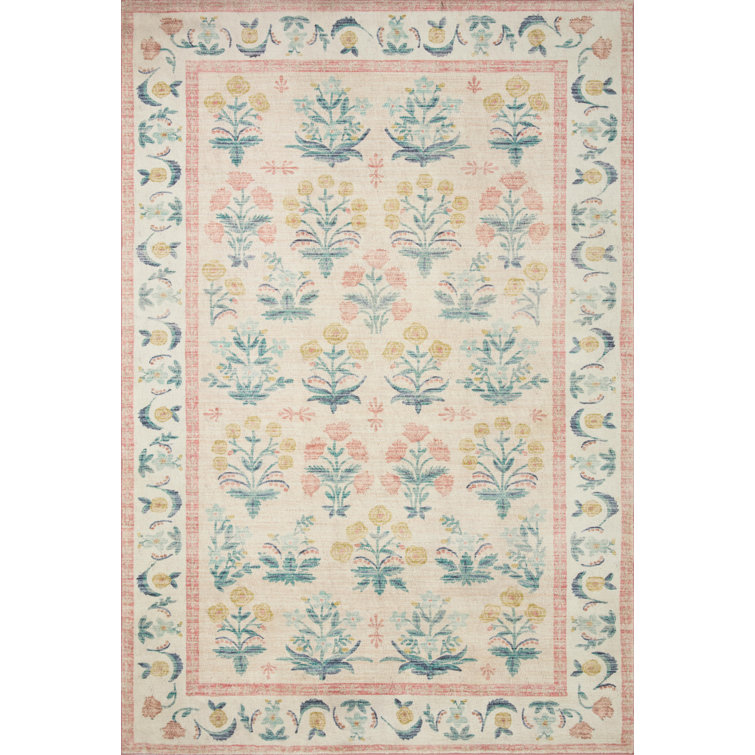 Mughal Rose Blush Floral Synthetic Area Rug 5' x 7'