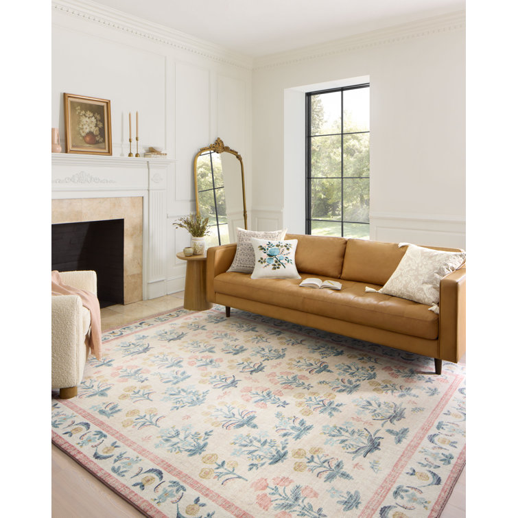 Mughal Rose Blush Floral Synthetic Area Rug 5' x 7'